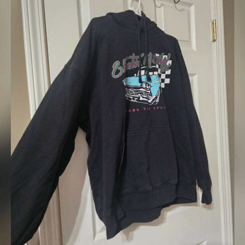 Brandy Melville Oversized Electric Motors 72 Heavyweight Hoodie, Faded Gray, EUC - Picture 3 of 10